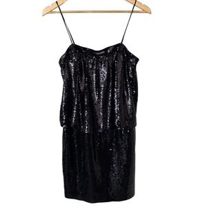 Aidan By Aidan Mattox Sleeveless Sequin Cocktail Mini Dress in Black, Size 2